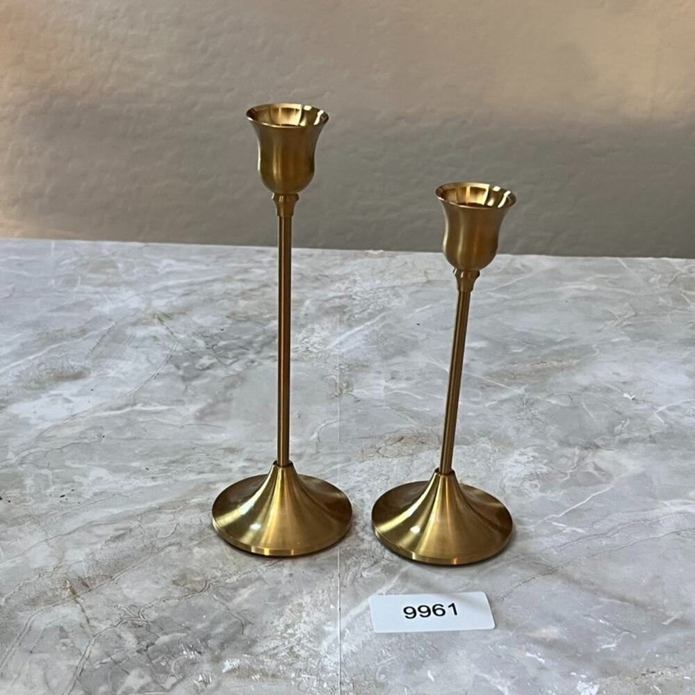 Set of 2 Gold Metal Taper Candle Holders 7.75" & 6.5" Tall - Picture 7 of 7